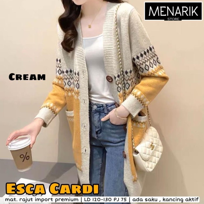 NEW ESCAAA CARDI JAKET CARDIGAN JUMBO WANITA RAJUT IMPORT HALUS MOTIF CANTIK