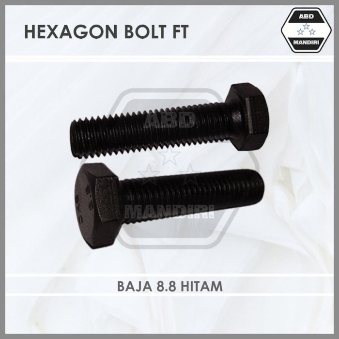 Baja Hitam 8.8 Baut Hexagon M14 X 50 ( Black Hex Bolt ) M14x50 / 14x50 / Baut Baja HTB 14 x 50 FT