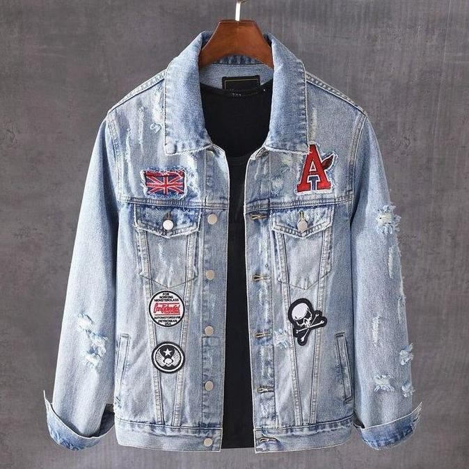 Promo Jaket Jeans Denim Bordir Tempel Blue Terbaru Cowok Cewek Keren