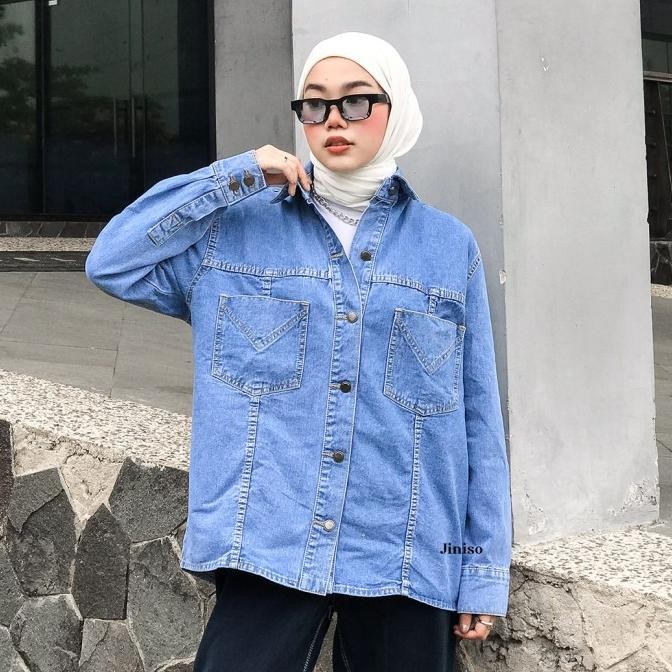 Sale Jiniso Jaket Jeans Oversize Safari Baby Blue