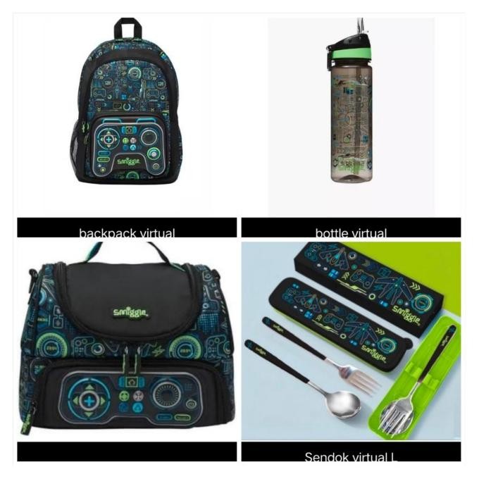 Sale Smiggle Vitual Game Backpack Lunch Bag Botol Minum Sendok Set Kado
