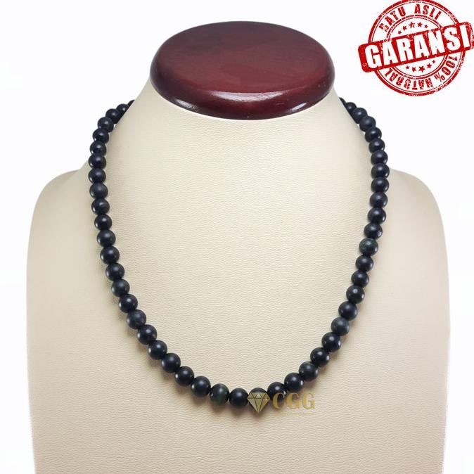 Kalung Black Jade Batu Natural Giok Hitam Doff Asli Original