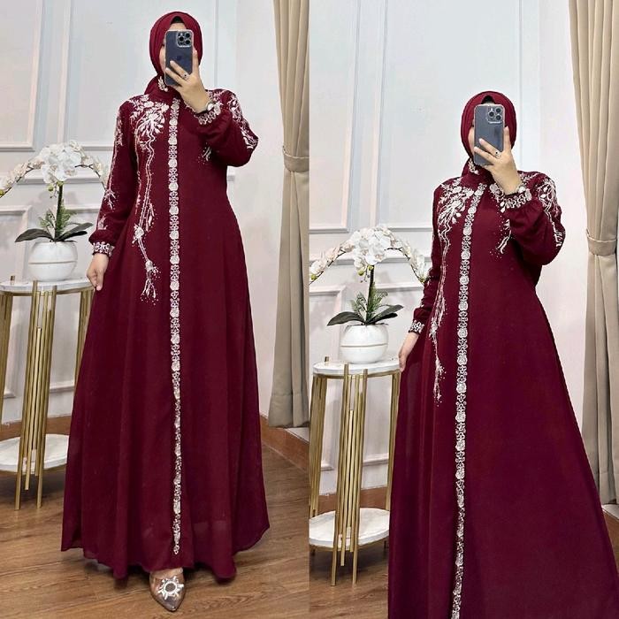 Nura Collection Official - Bordir Aulia - Baju Gamis Wanita Model Terbaru Bahan Ceruty - Gamis