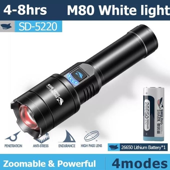 SENTER LED SMILING SHARK SD-5220 M80 - ZOOM DAN POWERBANK - TYPE C Terlaris