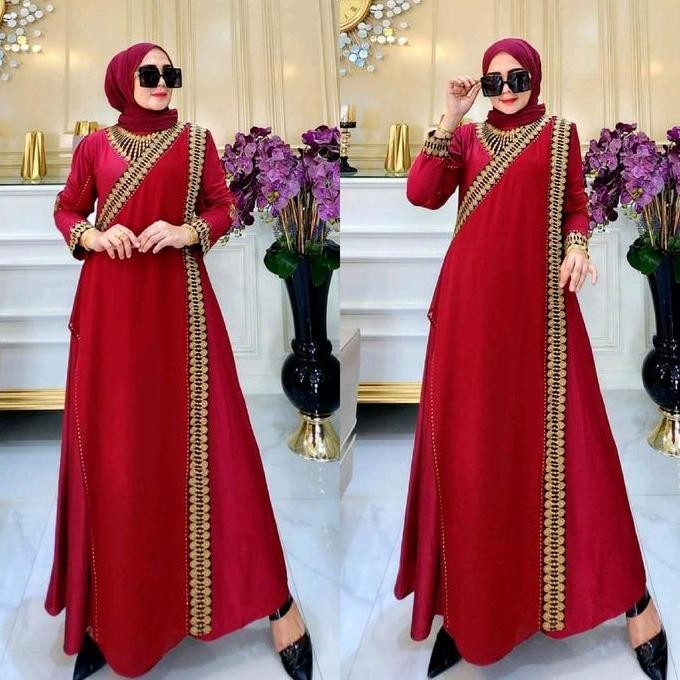 Gamis Abaya Turkey Model Sari India Thania Berwarna Bordir Kombinasi Terbaru