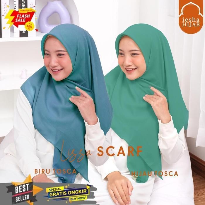 FLASH SALE LISSA SCARF PKK HIJAU TOSCA BIRU TOSCA  -HIJAB BELLA SQUARE POLYCOTTON POTON JAHIT TEPI R