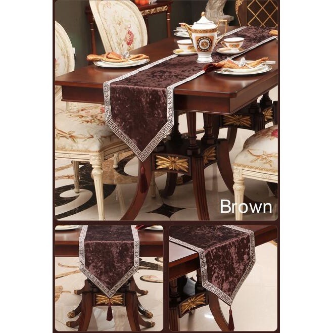 table runner panjang - Bed Runner Bludru Suede Mewah 210 cm - Coklat