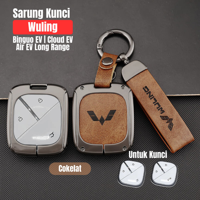 Sarung Kunci Wuling Binguo Ev Cloud Ev Air Ev Long Range Metal Kulit Key Cover Smart Key