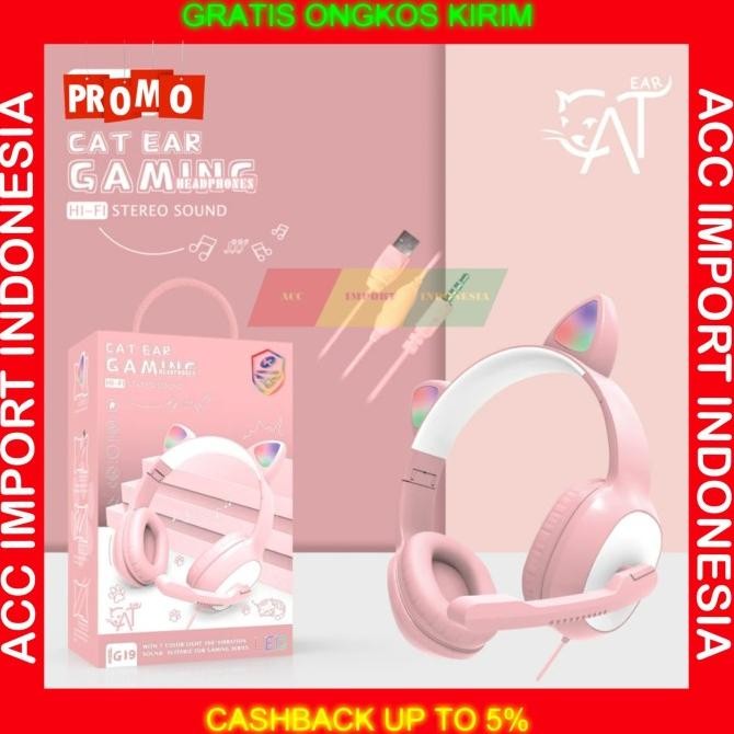 Cat Ear Headphone Telinga Kucing Headset Gaming Cewek Pink Lucu Mic Terlaris