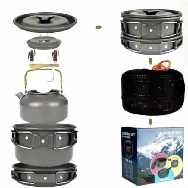 Nesting Teko & Kompor Windproof Kemping Gunung Cooking Set Camping