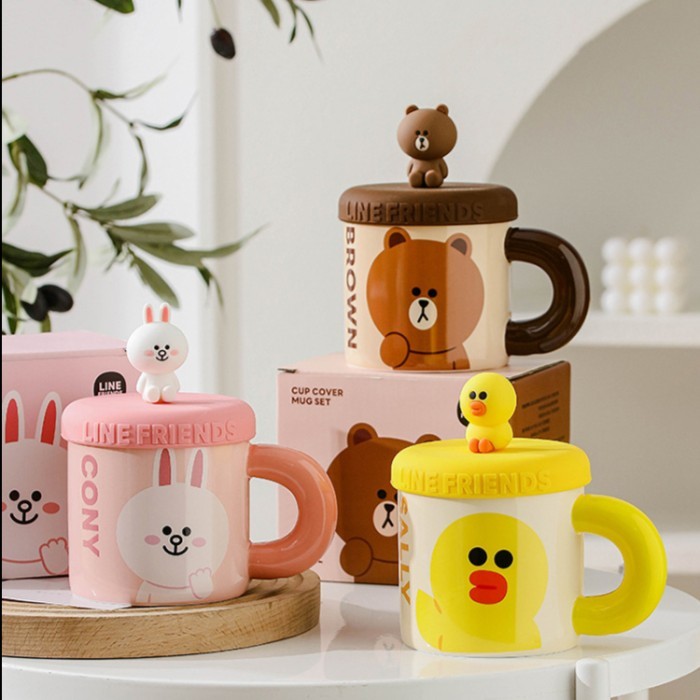 Line Friends Mug A / Gelas Cangkir Mug Karakter Line Brown Cony Sally Keramik Hadiah Kado Anak Lucu