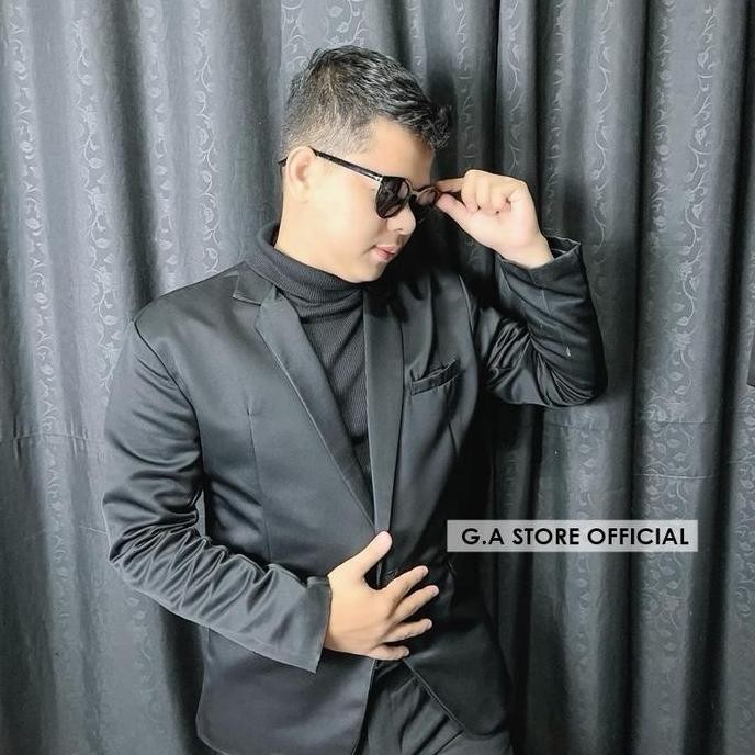 Jas Blazer Pria Slimfit Original Arq Bahan Premium Terlaris Jaket Formal Casual Hitam Panjang Keren 