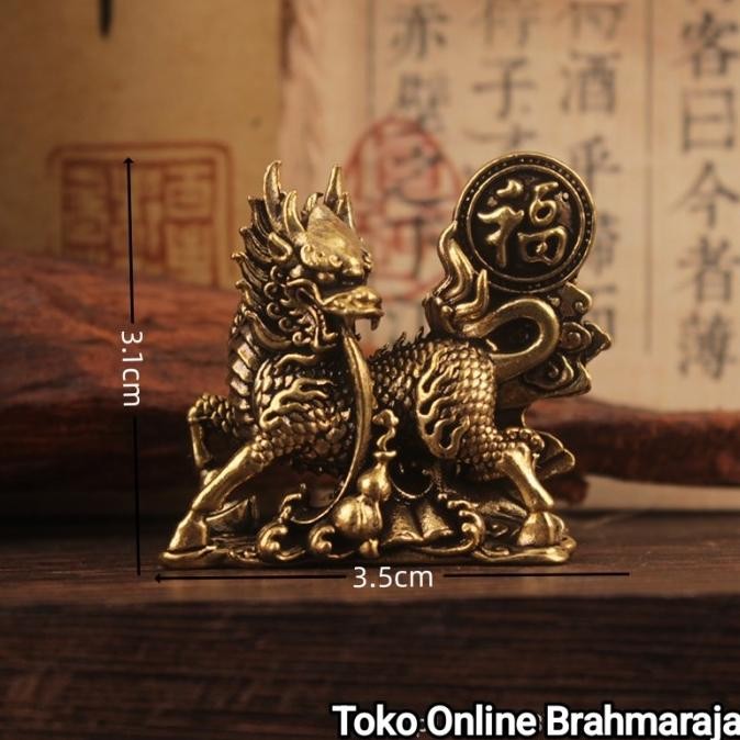 Sepasang Patung Kilin (QI LIN KEBERUNTUNGAN) Bahan Dari Logam Kuningan