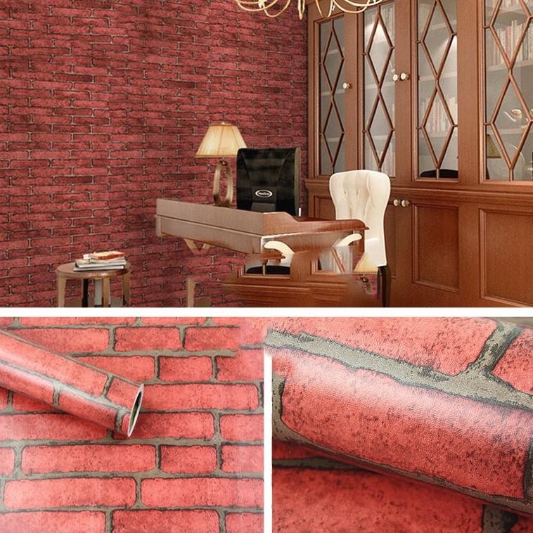 ad-532 Wallpaper dinding bata batu alam putih kamar tidur dinding dapur 10 meter real 45cm x 7,8-9m 