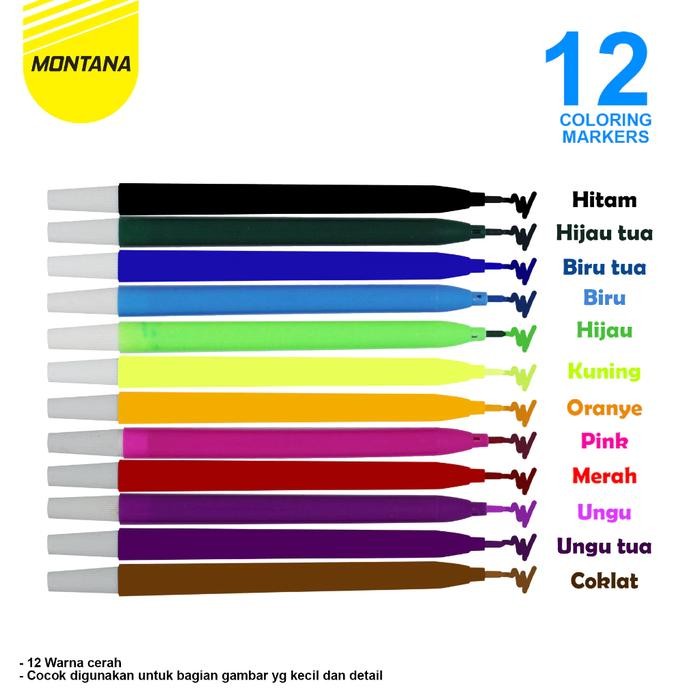 

Montana Spidol Warna Warni 828 1 Set 12 Warna Grosir - Non-Toxic - Stationery, Pen