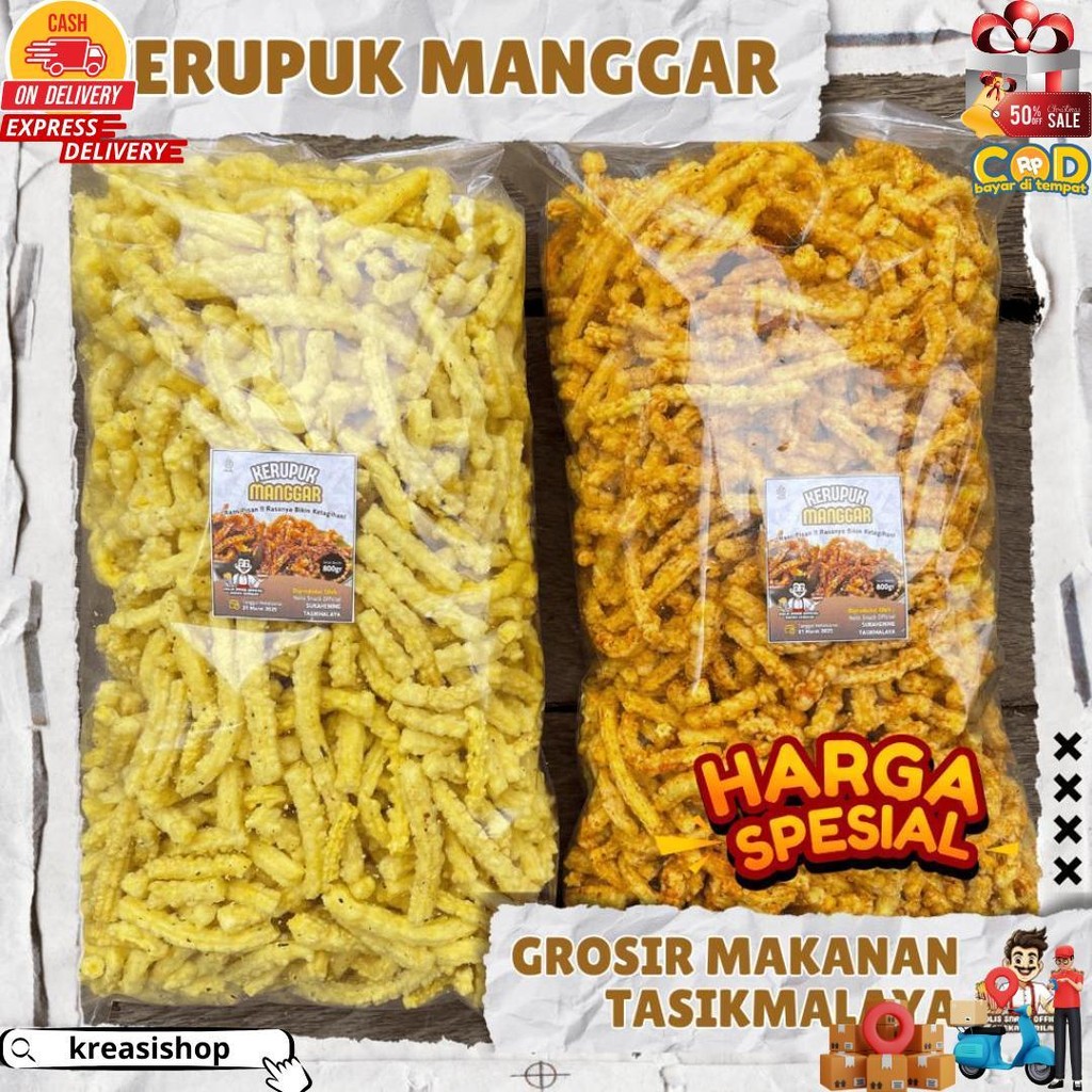 

Kerupuk Manggar Pedas Daun Jeruk 1 Bal 800 Gram | Kerupuk Jaat | Cemilan Nolis Snack D Cod