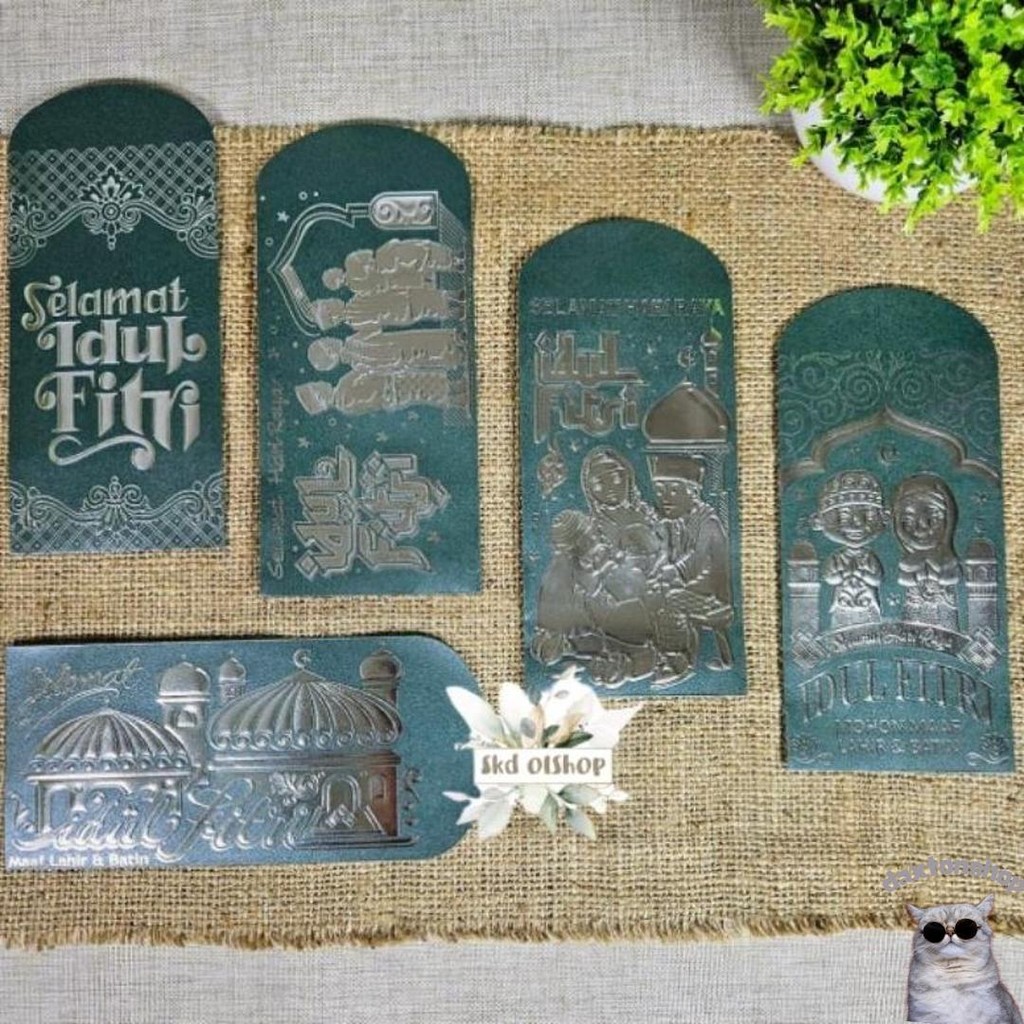 

50 Lembar Amplop Lebaran Idul Fitri Premium Poly Embos Silver Ukuran Panjang Sale