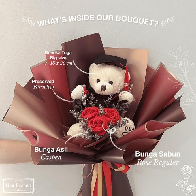 HER.FLORIST [DOLL] 3PCS Soap Flowers Bouquet&Boneka Graduasi -BigSize Terlaris