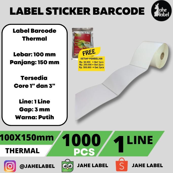 

STICKER LABEL BARCODE 100X150 MM DIRECT THERMAL 1000 PCS