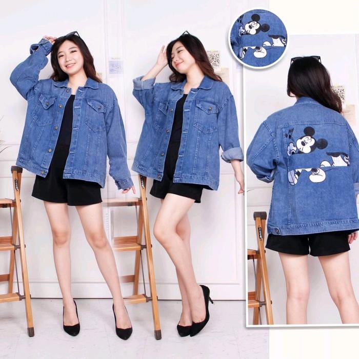 Jaket Jeans Oversize Bordir Jaket Oversize Wanita Jumbo Jaket Wanita Motif Gambar Mickey Terbaru