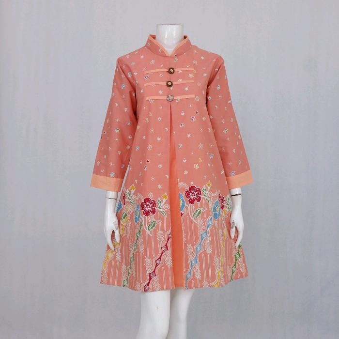 Tunik Wanita Batik Felicia Peach Salem Katun Muslim