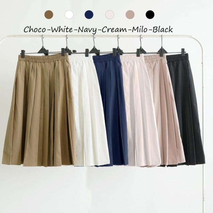 NEW ARRIVAL ROK PLISKET MIDI PREMIUM BAWAHAN WANITA POLOS KATUN BIGSIZE SKIRT DSK48