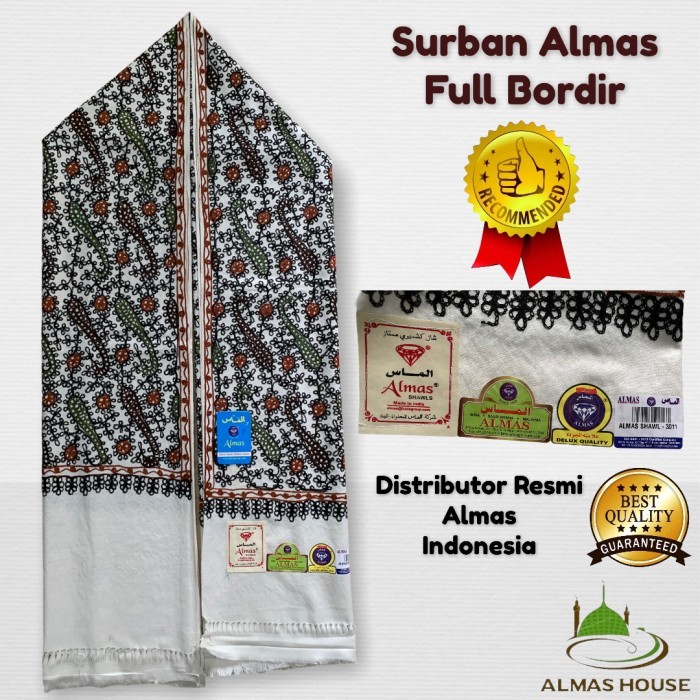 Sorban Sorban Premium Kashmiri Full Bordir Penuh Sulam | Shawl Almas 3011 halus arab panjang