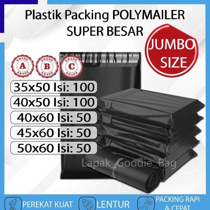 

Sale Plastik Packing Baju Polymailer Jumbo Super Besar Warna Hitam Amplop Perekat Kantong Pelastik Paket Online Shop