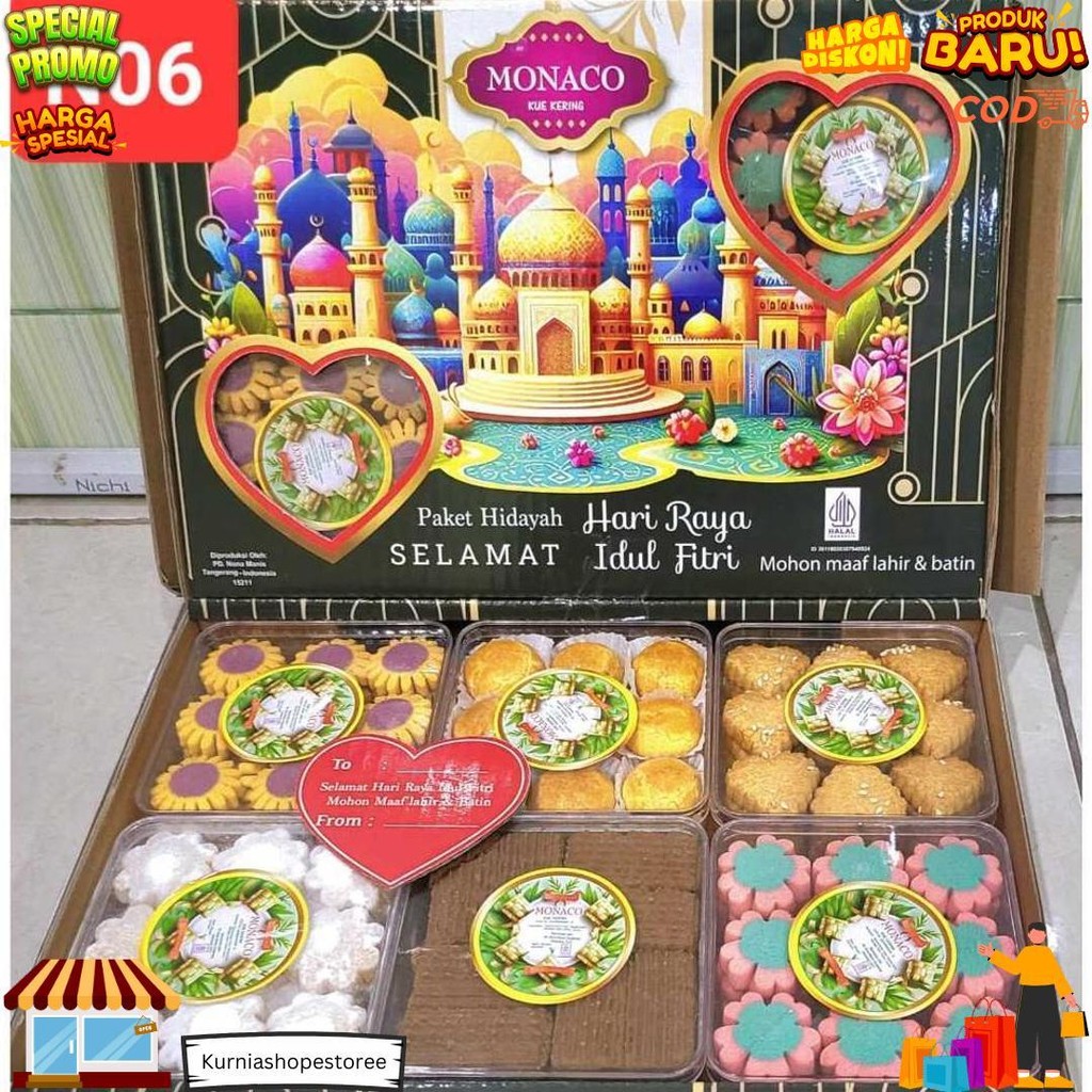 

Apazada - Kue Kering Lebaran Monaco Hidayah Halal / Hampers Kue Lebaran Paket 6 Toples Murah Enak D Best Seller