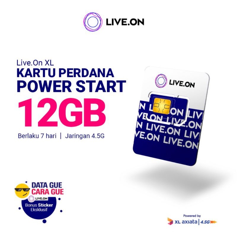 Kartu Perdana Live.On By XL Axiata Power Start 12GB +1 GB 30 Hari Bonus Sticker Liveon Live On