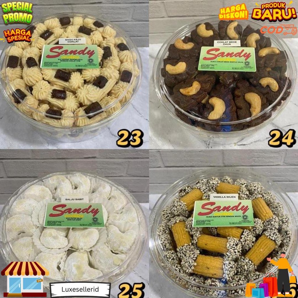 

Sandy Cookies Regular (Hijau) Toples Tin Sedang (Exp Panjang) Nastar / Kastengel / Sagu Keju / Lidah Kucing / Putri Salju / Salju Mede / Almond Classic / Keju Crispy / Choco Cheese Mede / Blueberry Ring / Kue Jakarta Imlek Lebaran Idul Fitri D Promo