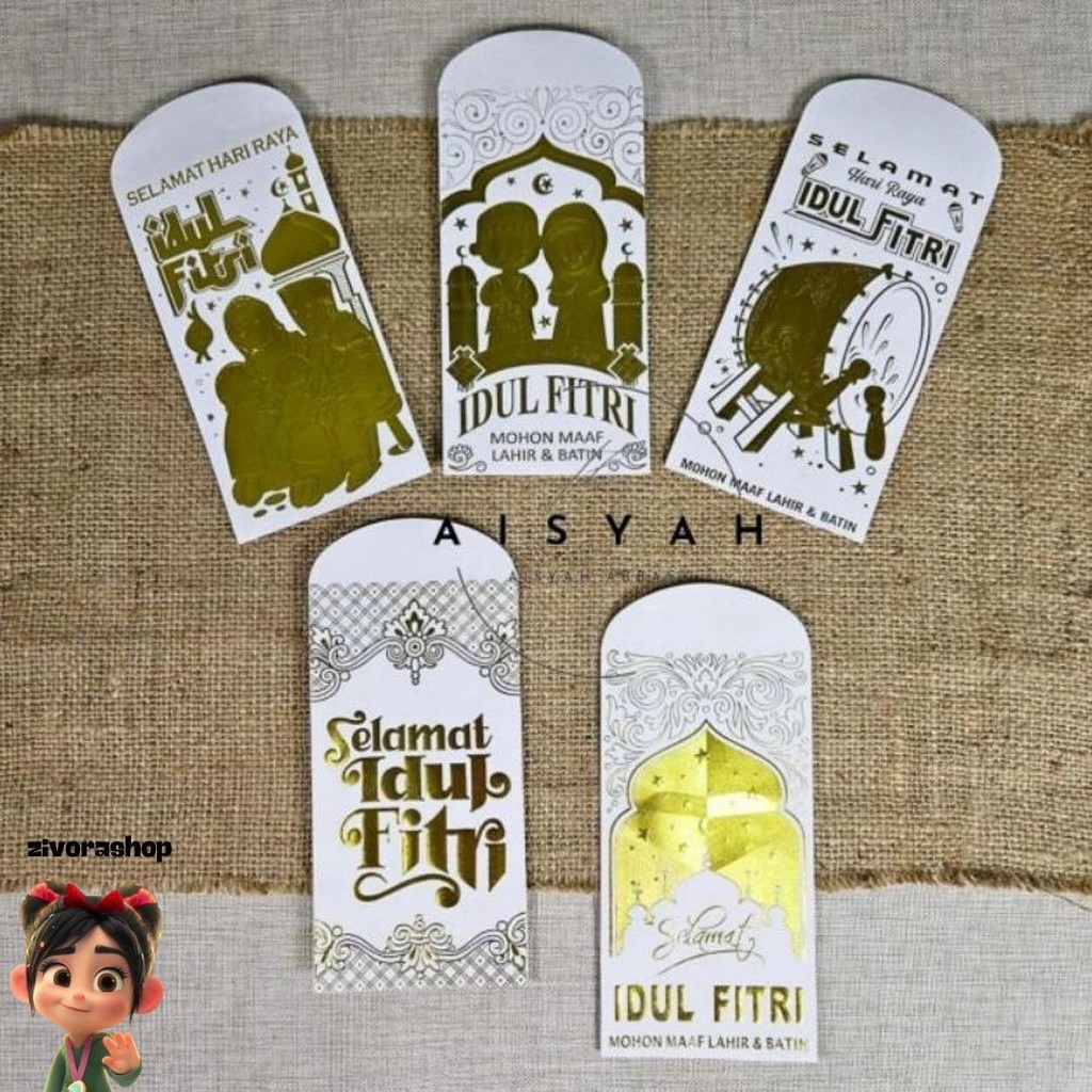 

50 Lembar Amplop Lebaran Idulfitri Premium Timbul Poly Embos Gold Ukuran Panjang Promo