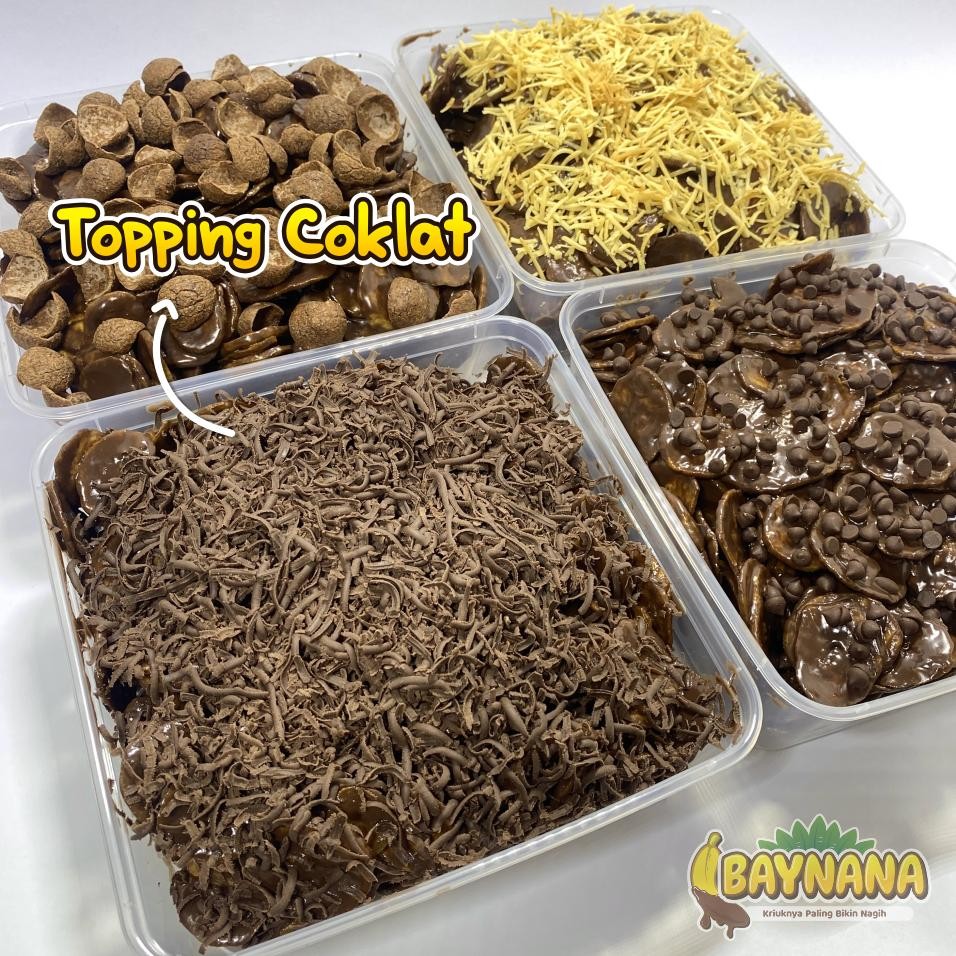 

BAYNANA 250gr Keripik Pisang Lumer Crispy Coklat Lumer Topping Almond Chocochips Melted Full Coklat