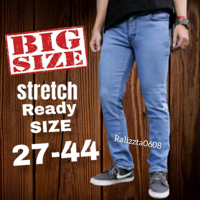 jeans pria Stretch celana jeans pria slim fit jumbo biru muda Xxl