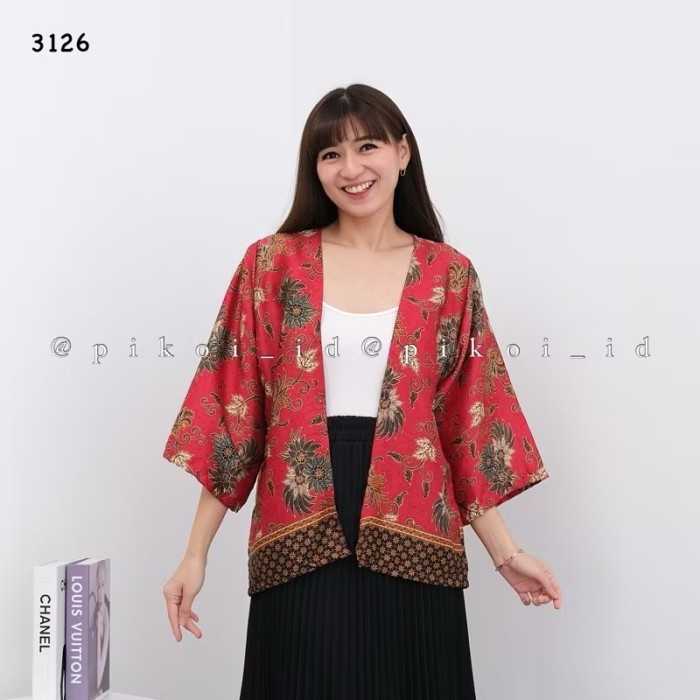 Cardigan batik wanita modern lengan panjang / outer batik satin kantor