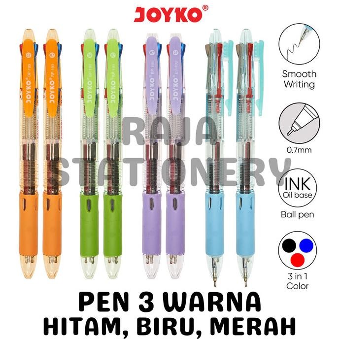 

JOYKO BALL PEN 3 COLOURS TRICO PULPEN 3 WARNA JOYKO BP-199 [12PCS]