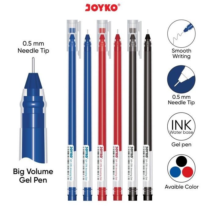 

JOYKO GEL PEN AMAZING GEL BLACK BLUE RED PEN JEL HITAM GP-378 [12PCS]