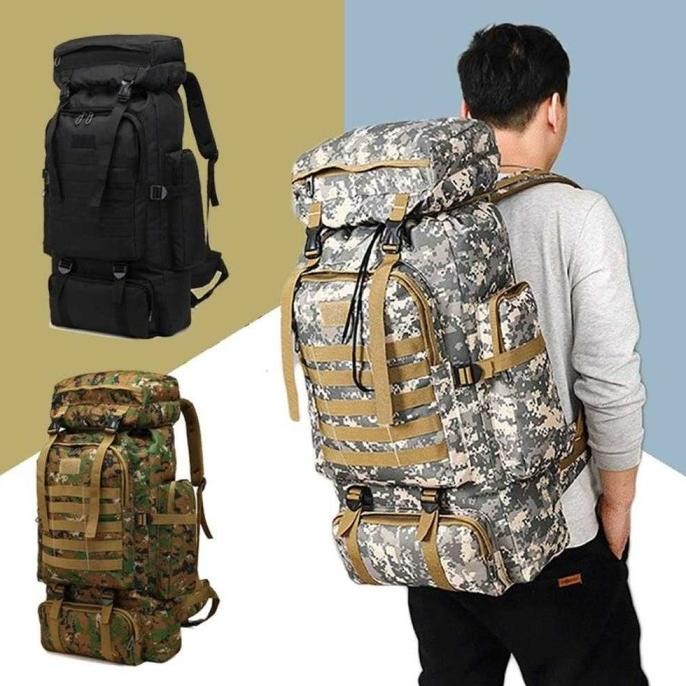 Tas Gunung Ransel Taktis Militer Hiking Camping Oxford Waterproof 80 L Terlaris