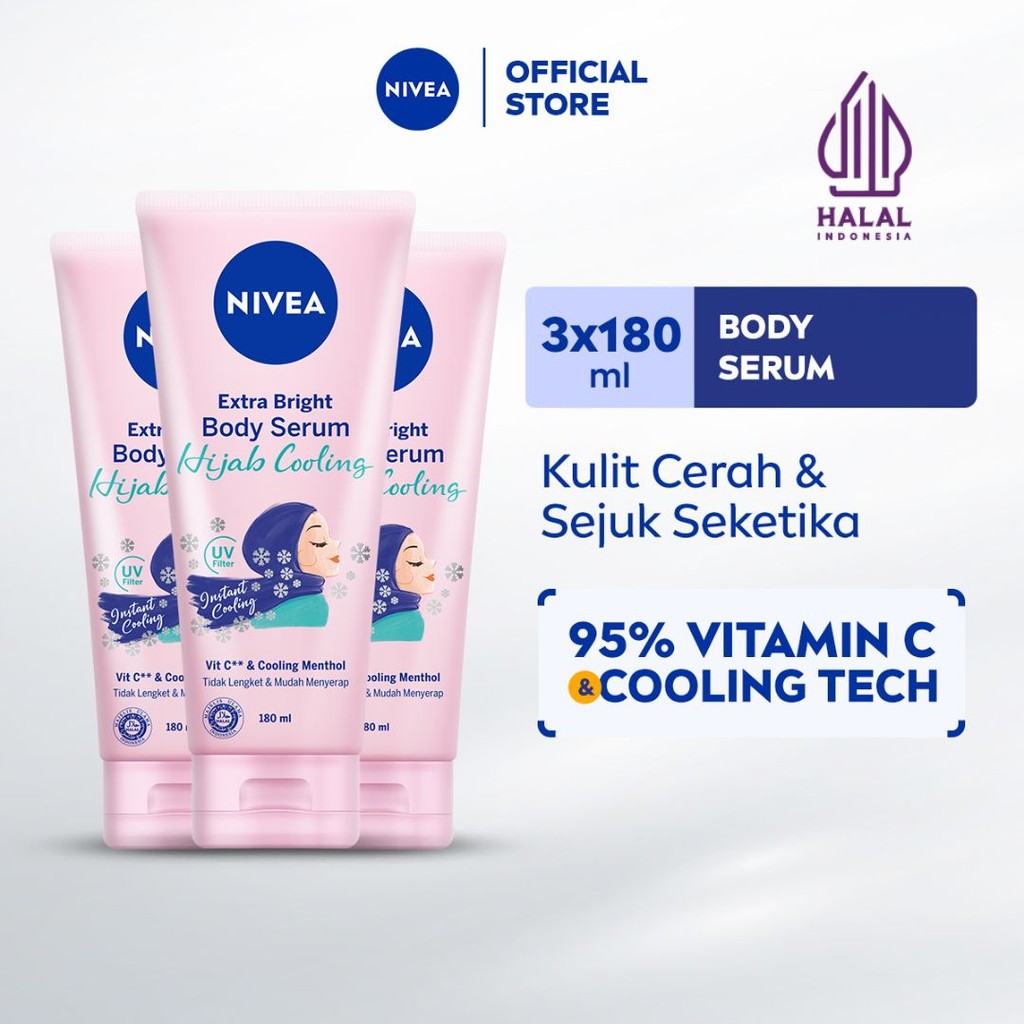 (PAKET HEMAT ISI 3) NIVEA Body Serum Extra Bright Hijab Cooling 180ml - Hand body serum lotion moist