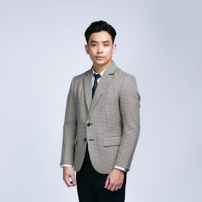 Mubeng - Elegant Jas Slimfit Checkerboard Brown
