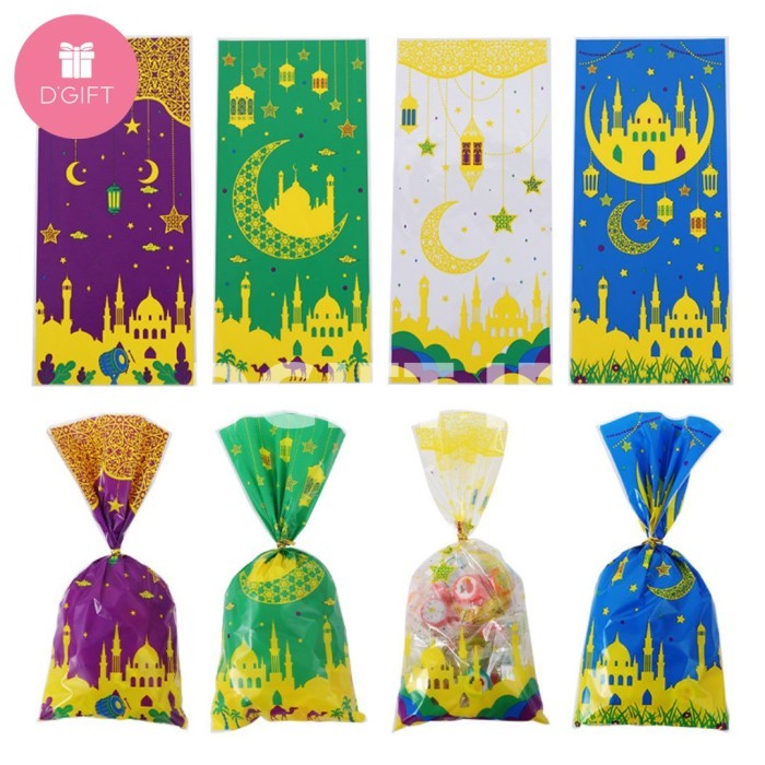 

Terbatas GROSIR 100pcs - Plastik Serut Lebaran Goodie Bag Cookies Idul Fitri - 100pc-MixColor Lebaran!