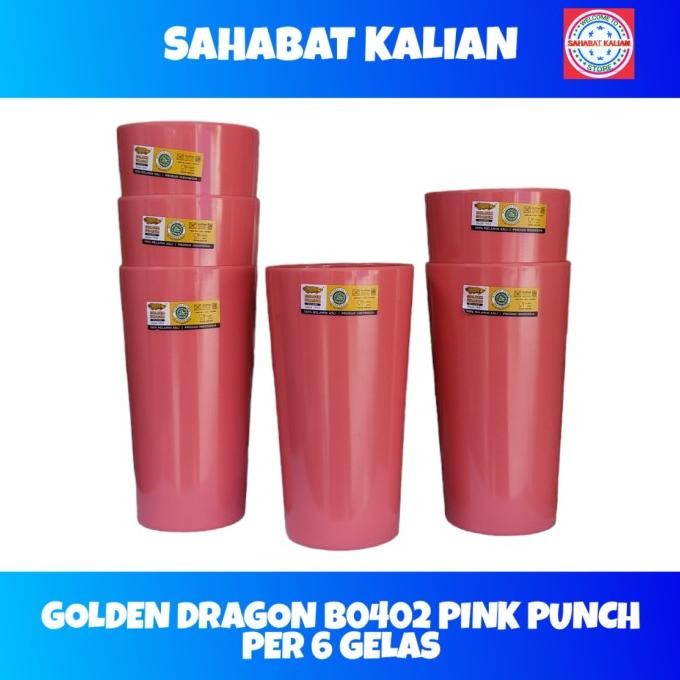 GELAS MELAMIN RATA BESAR GOLDEN DRAGON B0402 480ML PINK PER 6 PCS