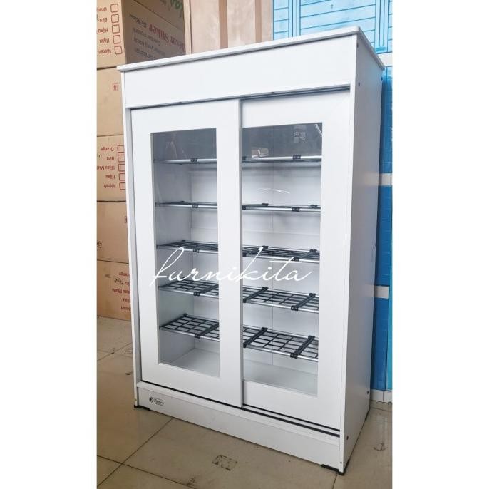 Sale Lemari Sepatu Kayu Kaca 24 Pasang Pintu Geser Sliding Putih