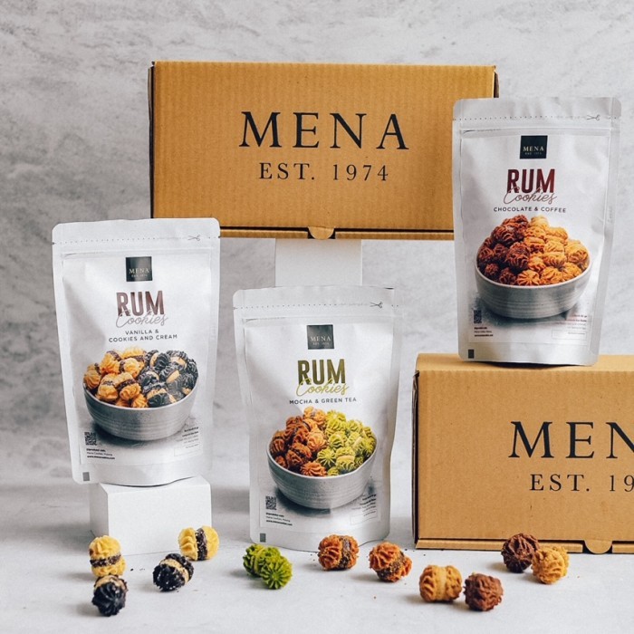 

Mena Cookies - Mix Rum Cookies Box - 1 Box Isi 3 Pouch