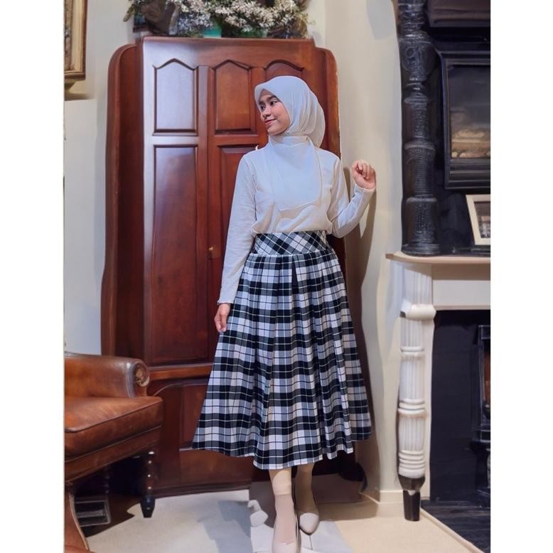 Rok Wanita Flanel 7/8 Midi Tartan / Rok Payung / Rok Payung Kotak