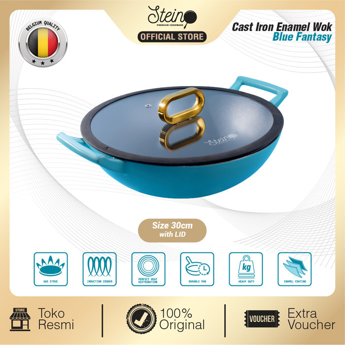 STEIN Cast Iron Wok Inner Coating Enamel Belgium Non-Stick