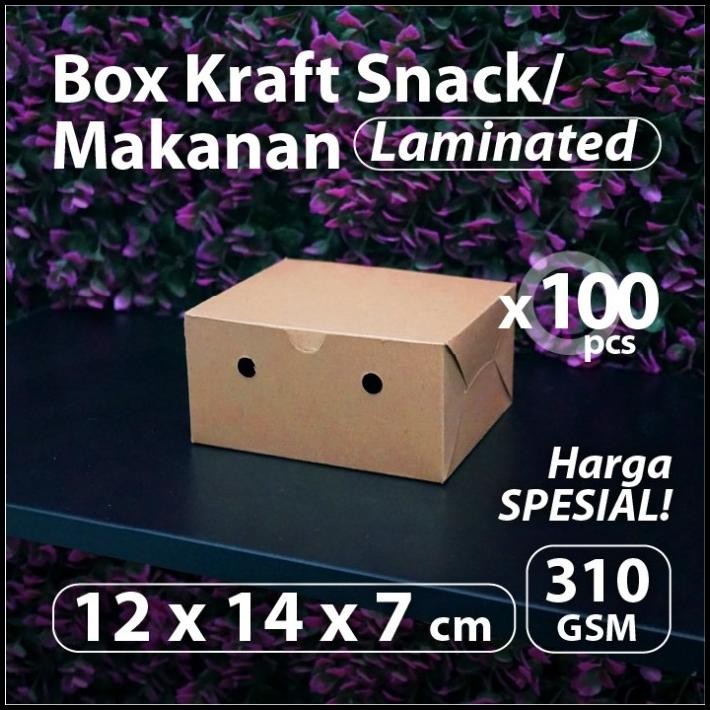 

(Bekasi) Paket 100 Pcs - Dus Kraft Snack 12 X 14 X 7 Cm - Box Coklat