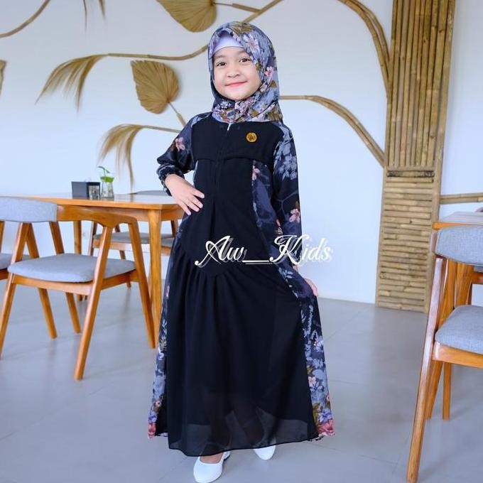 Grosir Gamis Anak Perempuan Terbaru Usia 4 Sampai 9 Tahun, Ceruty Motif Mix Burkat, Full Furing Musl