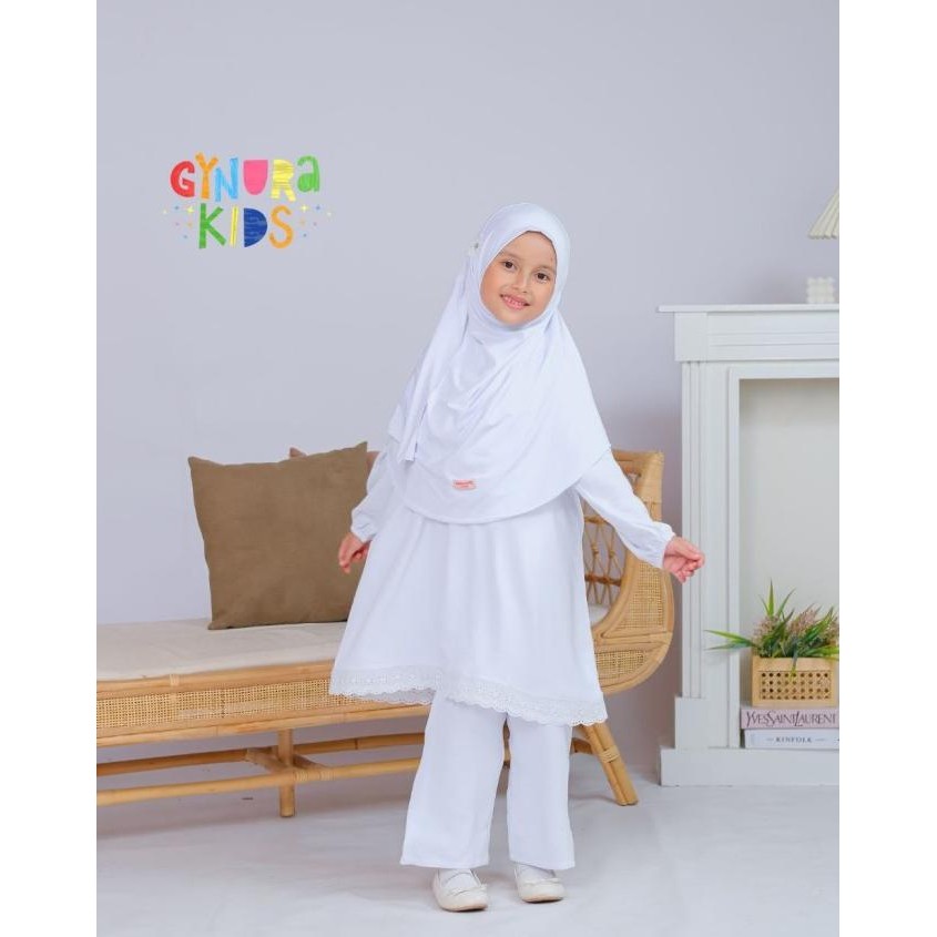 Promo Setelan Muslim Putih Anak Perempuan Baju Set Tunik Manasik Haji