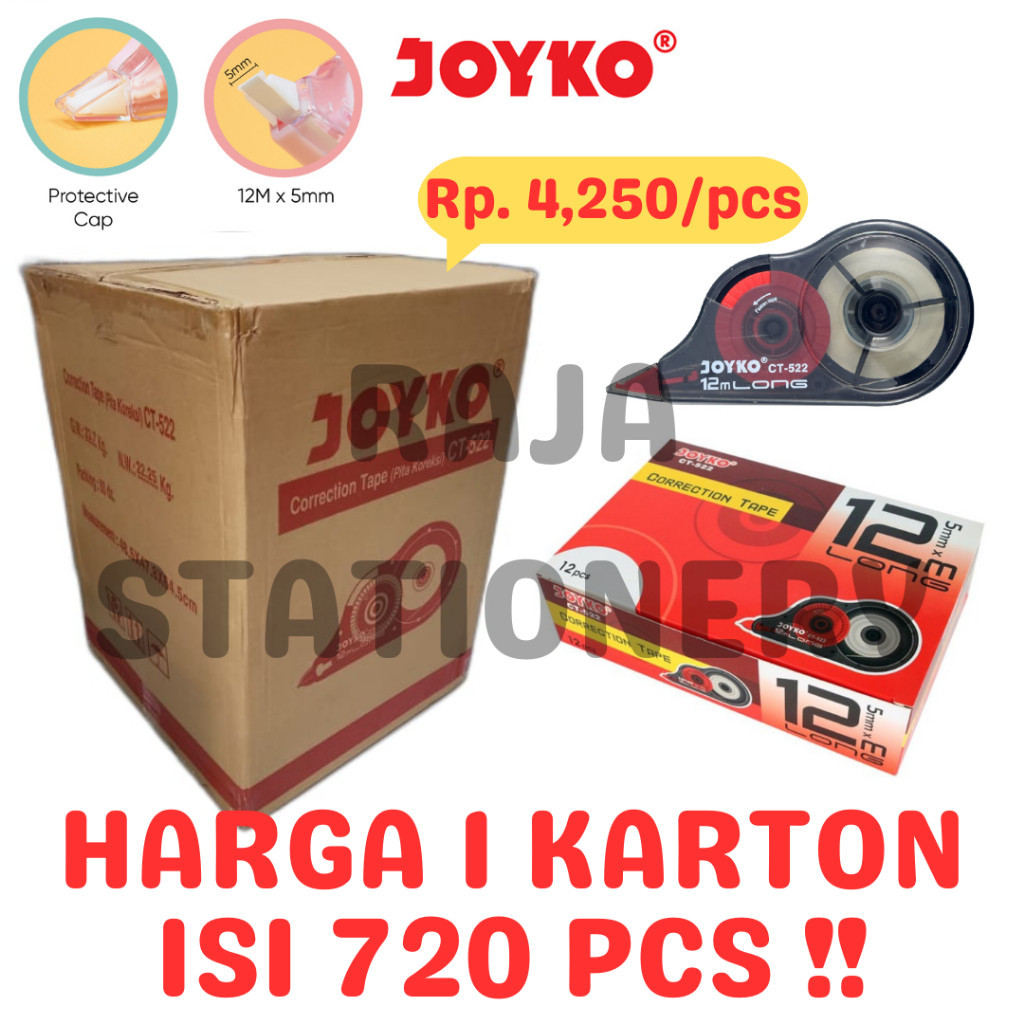 

JOYKO CORRECTION TAPE 12m TIPEX KERTAS JOYKO TIPX CT-522 [720PCS] RAJA BIG BOX